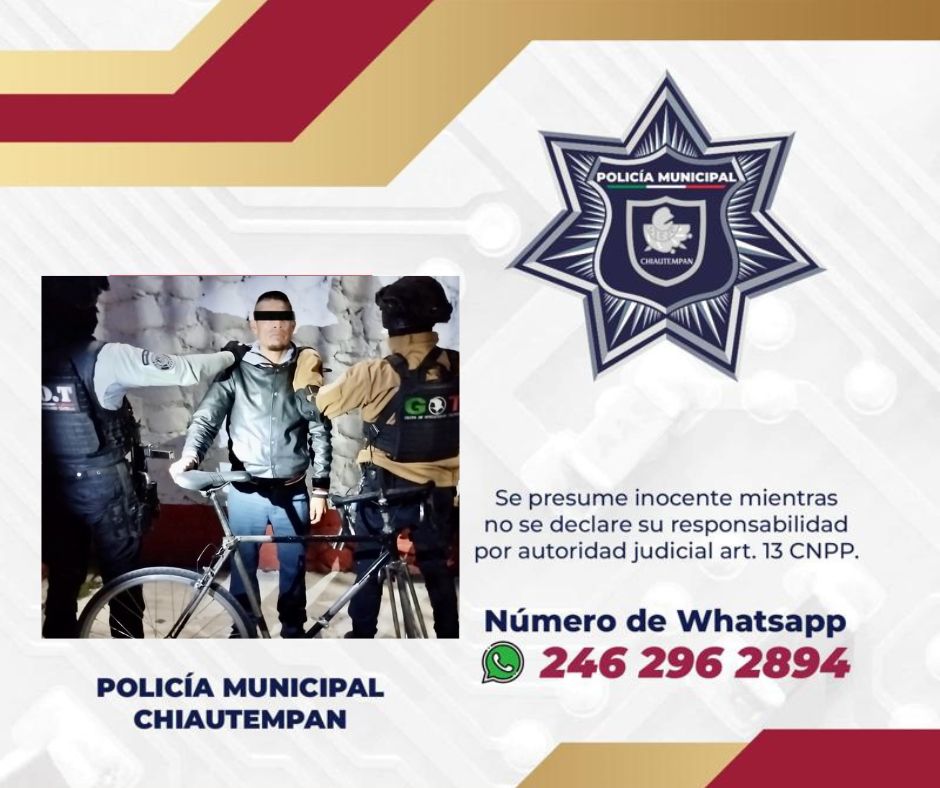 Policía de Chiautempan detiene a sujeto por intento de robo de bicicleta